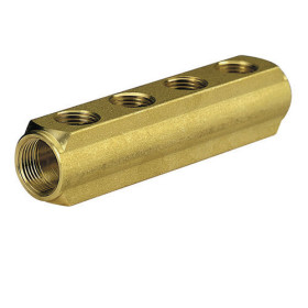 Brass bar manifold with 1/2 female outlets, interaxis 50mm