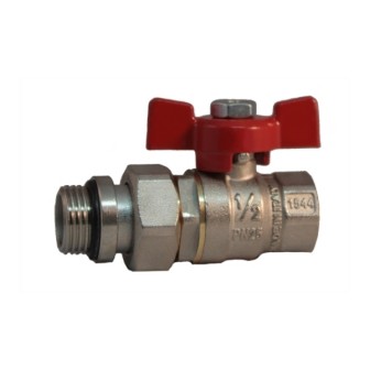 Pipe union with OR MF ball valve PN 25 with butterfly handle