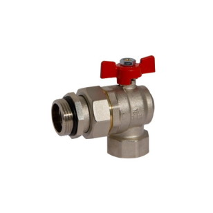 Angle MF ball valve PN25 with pipe union, butterfly handle
