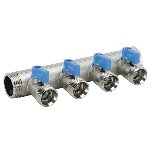 4 ways male manifold Euroconus with incorporated ball valves %>