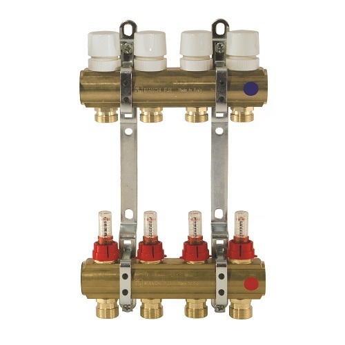 Brass manifolds, with therm. valves and flowmeters