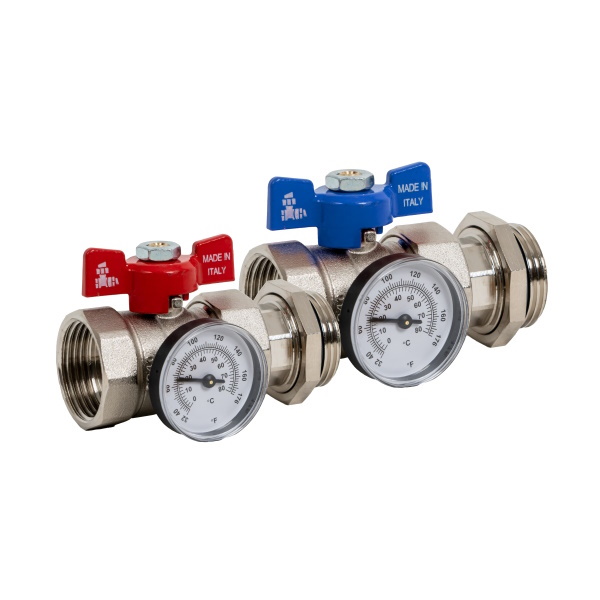 Kit straight pipe union MF ball valve PN25 with thermometer %>